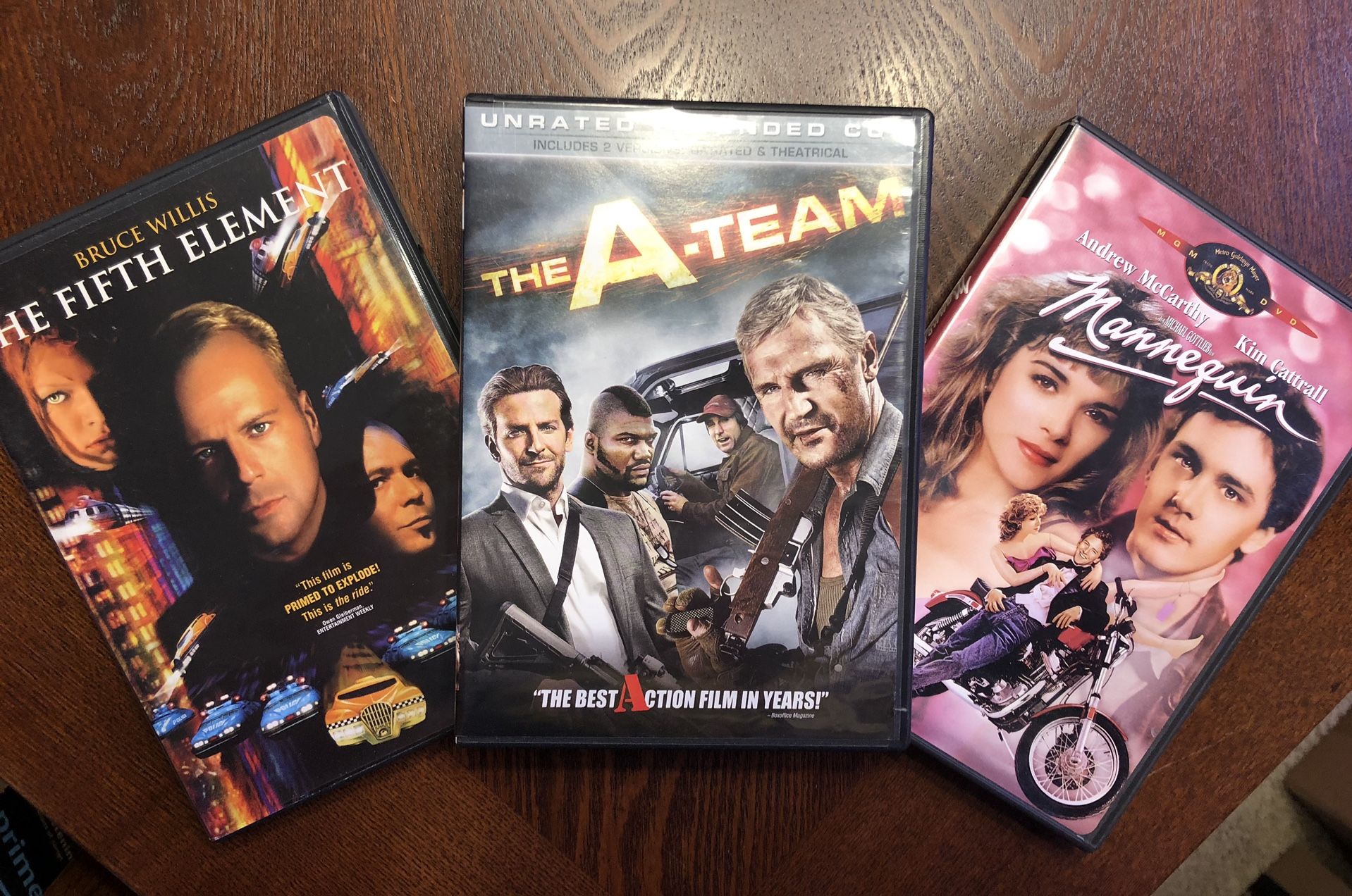 DVDs- The Fifth Element, The A-Team, Mannequin