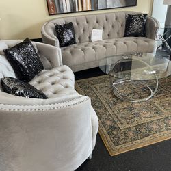 Velvet Sofa & Velvet Love Seat On Sale( With Purchase 3 Pac Coffee Table Set Feee)
