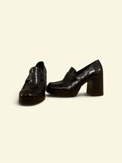 Steve Madden Black Leather Loafer Heels Size 10