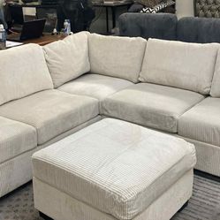 New 99x99 Corduroy Sectional Couch With Ottoman / Free Delivery