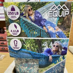 EQUIP Gray and Blue Jacquard Tree Hammock, Open size: 81" L × 59" W X 0.1" H
