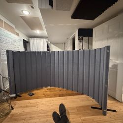 Angeles 48" X 10' Quiet Divider With Sound Dampening Panels, Freestanding Room Divider Wall, Gray 