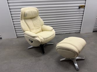 ULTIMATE LUXURY & COMFORT: Premium Leather Manual Recliner & Swivel Chair + Ottoman Set brand new