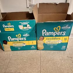 Half Of Box Of Newborn & 2/3 Box Of Size 1 Pampers