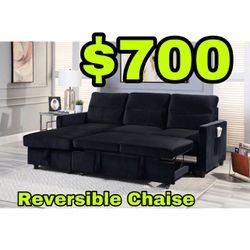 Beautiful New Sectional Sofa Bed W/ Reversible Storage Chaise in Black Velvet Only $700!!!