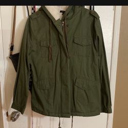 Olive Color Jacket With Hoodie 