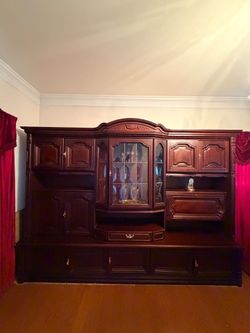Large Dark Wood Wall Unit Display Cabinet