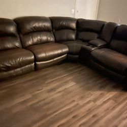 Leather Sectional 2 Recliners 
