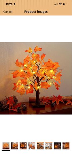 Lighted Maple Fall Tree Autumn Thanksgiving Tabletop Decor 24LED battery with timer, Light Up artificial maple tree for autumn harvest Xmas indoor hom