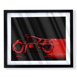 Custom art piece of red tron bike on black frame