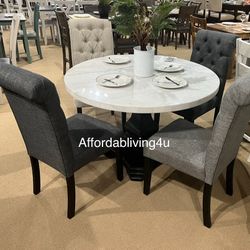 5 Pc Genuine Marble Dining Table Set Brand New In Box