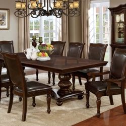 Brand New Brown Cherry Formal 9pc Dining Table Set