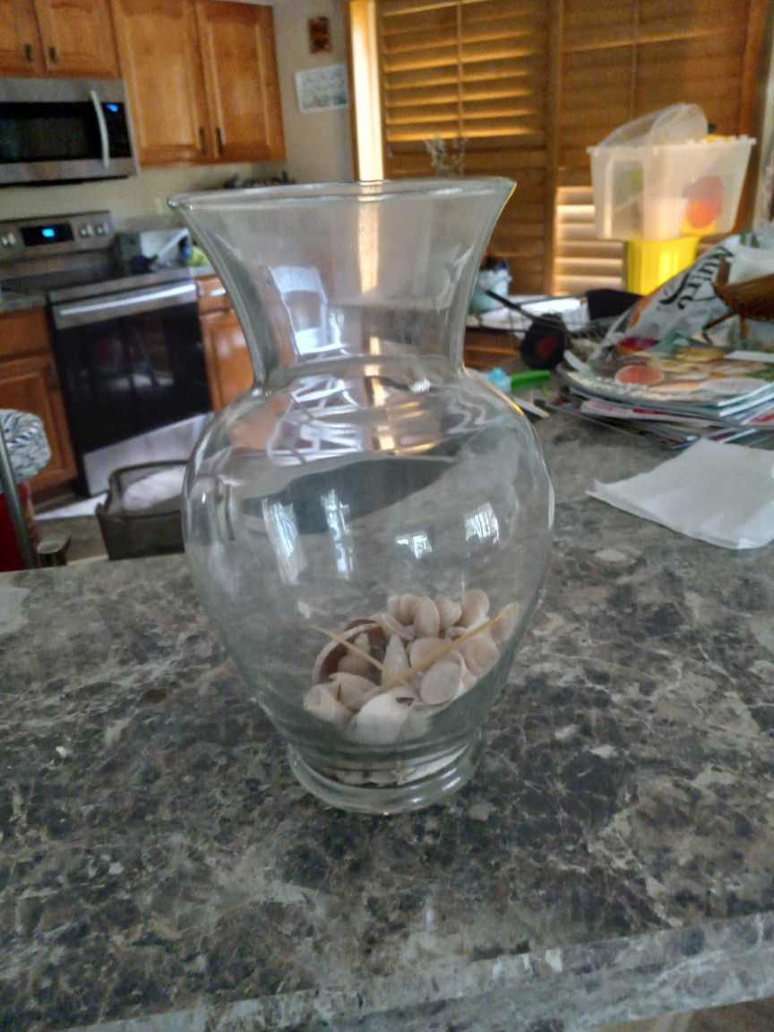 Glass Flower Vase With Seashells  5.00