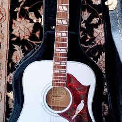 Gorgeous White DOVE PRO, Epiphone Quality Performing Amazing Sounds With Fishman SONITONE & Even Unplugged + Hard Case; Trade