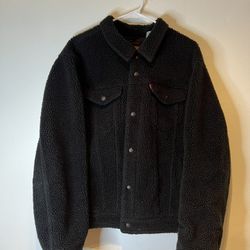Levis Black Sherpa Trucker Jacket Women’s XL Fuzzy