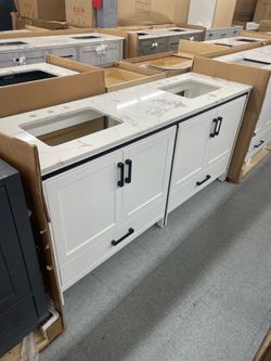 Bathroom vanity cabinet 72” solid birch Quartz top with sinks and backsplash
