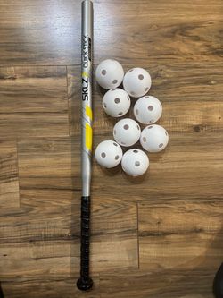 New Sklz Baseball and Softball Training Stick Bat with 8 Whiffle Balls