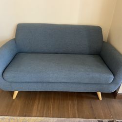 Blue Small Mid Century Modern Couch 