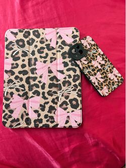 Leopard Print Bow iPad Case & Matching Phone Case Set