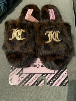 New Juicy Couture Faux Fur Slide Slippers | Women’s Size 8/9 | Leopard Print