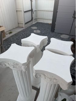 Set of 4 Decorative White Greek Pedestal Columns / Pillars