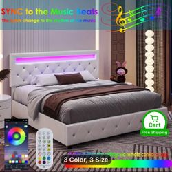 Full/Queen/King Size Luxury Upholstered Platform Bed Frame with LED Lights, Crystal Button Tufted Headboard, 4 Spacious Drawers, and No Box Spring Nee