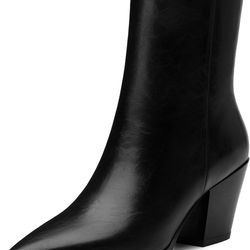 Womens Ankle Boots Chunky Low Heel Pointed Toe Heeled Booties Side Zippe Size9.5