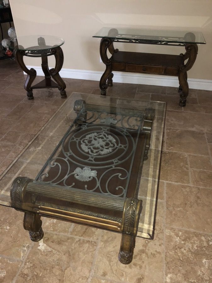 Set of 3 Glass Top Tables