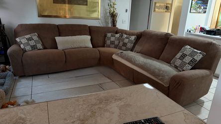 Brown Fabric L-Shaped Sectional Sofa