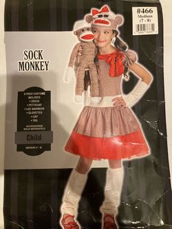 Sock Monkey Girls Halloween Costume Medium 7-8