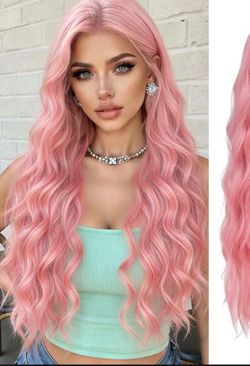 Pink Wig Long Pink Wavy Wigs