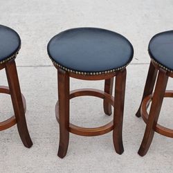 THREE 24 Inch LEATHER WOODEN BARSTOOLS!! 