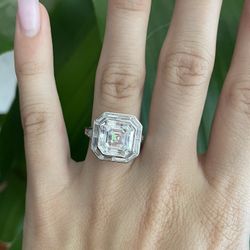 5 Carat Asscher Moissanite Diamond Engagement Ring 