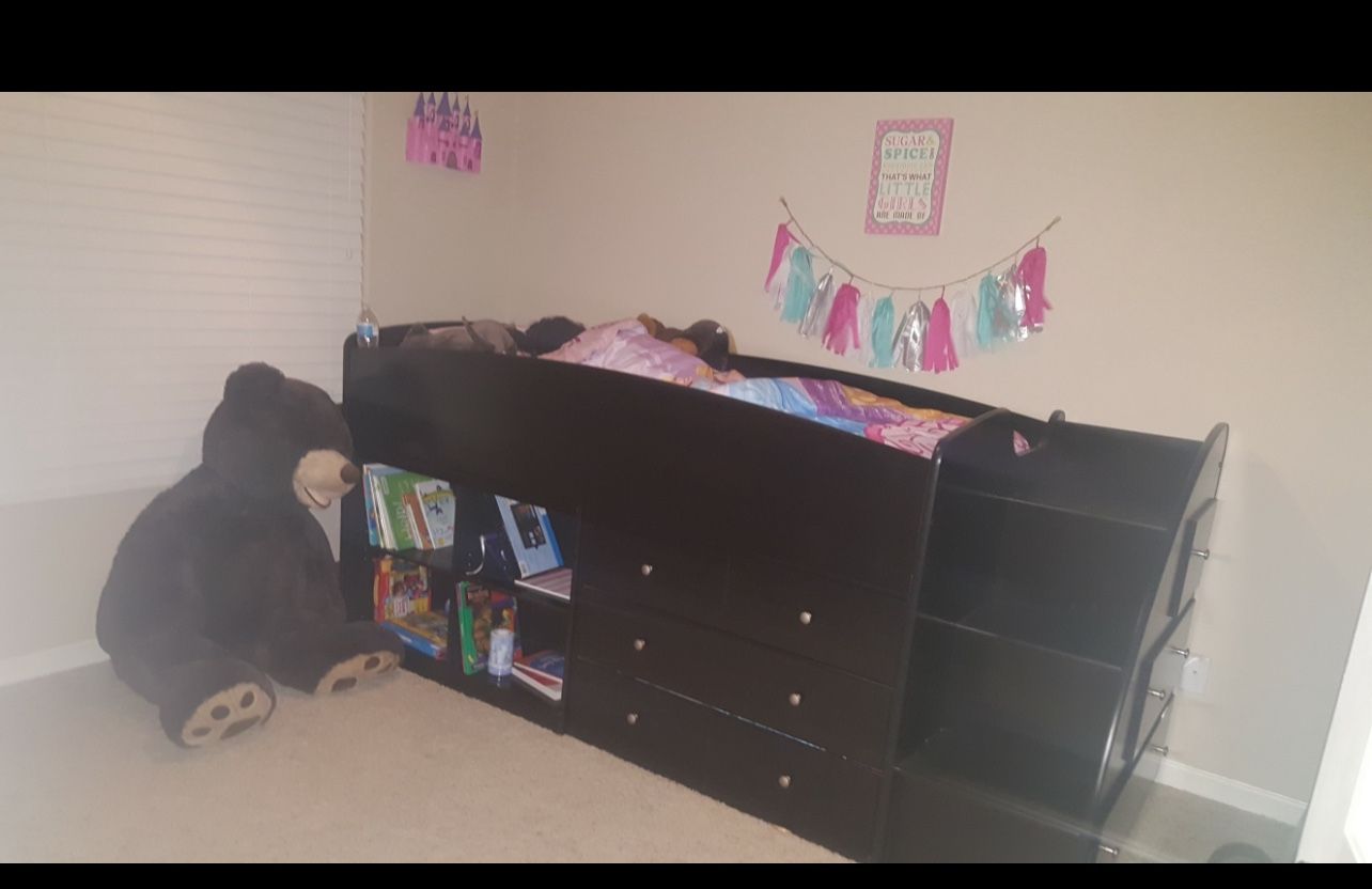 Twin Bed , Ashley, Plenty Of Storage With 6 Drawers And Display Shelves Space