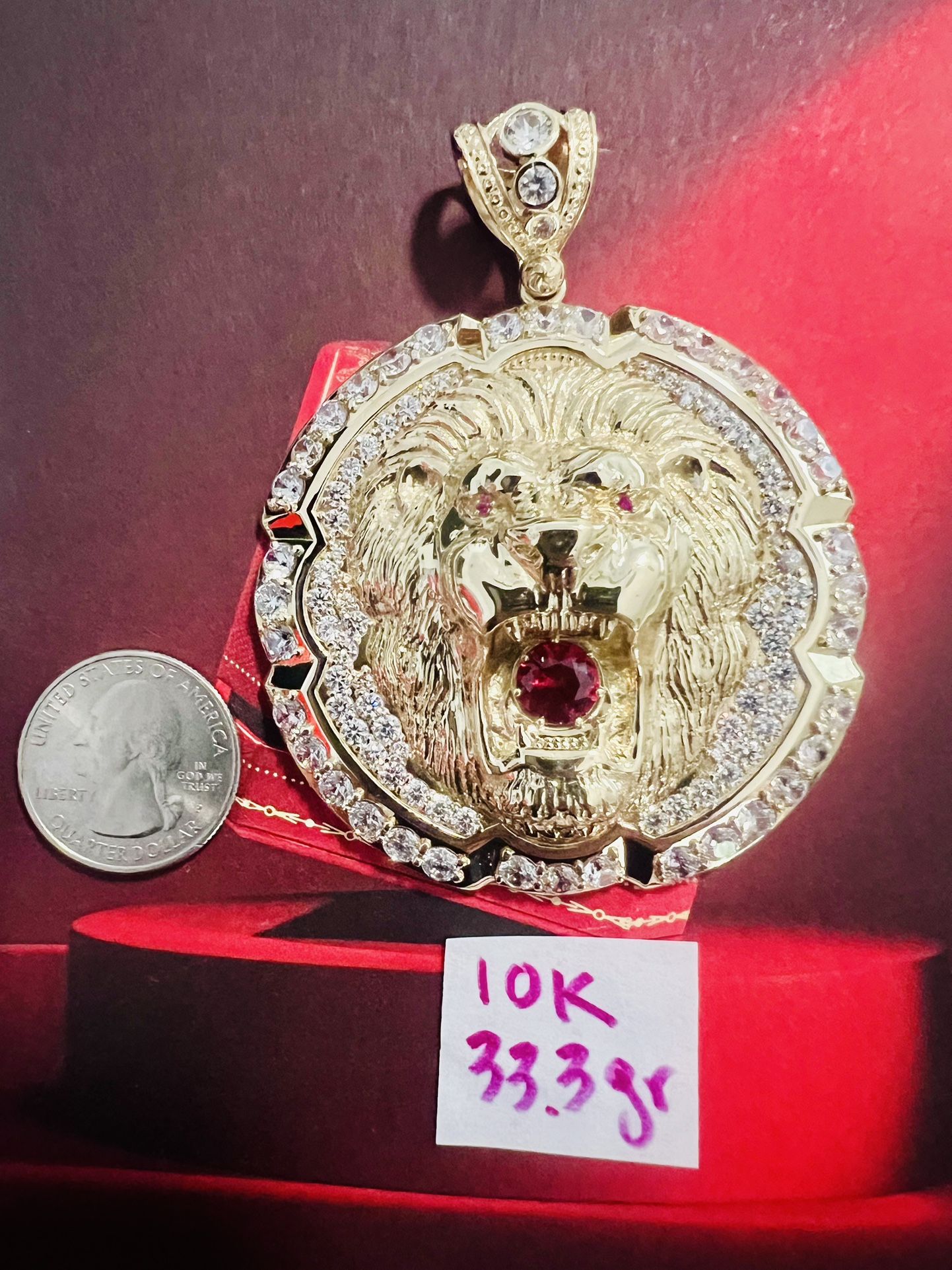 10K Solid Gold Pendant CUBIC ZIRCONIUM STONES For Wedding 33.3Gr