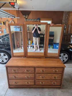 Dresser and Three-Part Mirror