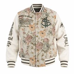 Left Point Floral College Varsity Jacket – Ecru – 2XL – New Sealed ($450 Retail) 
