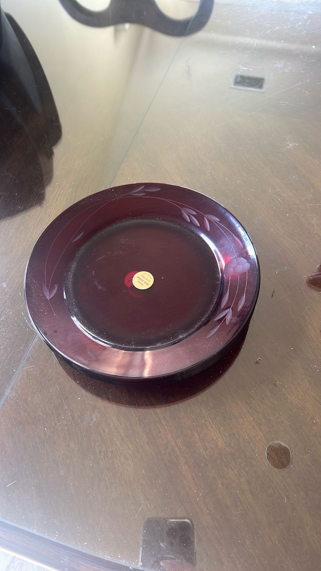 Princess House salad plates burgundy set up for