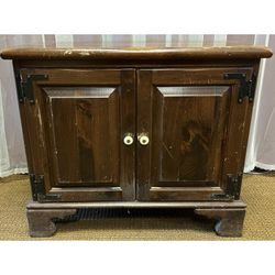 Ethan Allen Dark Antiqued Pine Old Tavern Mid Century record cabinet.