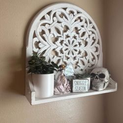 Whitewashed Wooden Boho Floating Shelf