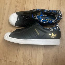 Black and Blue Adidas Superstars Size 12