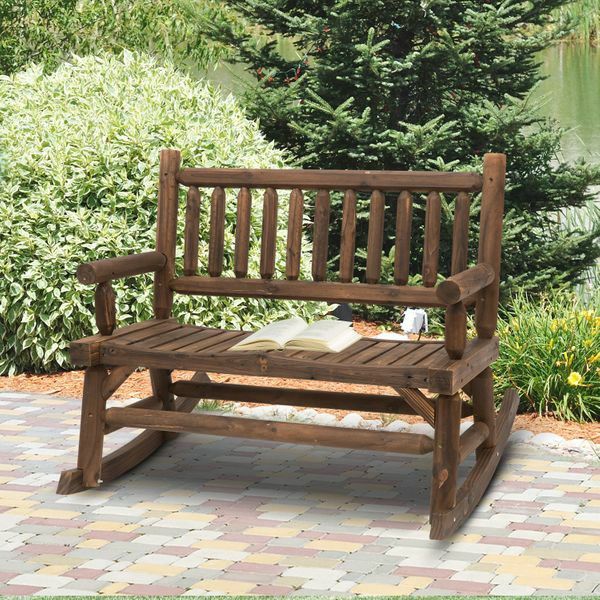 Wooden Rocking Chair 2-Person Outdoor Bench with Natural Fir Wood Construction & Relaxing Swinging Motion