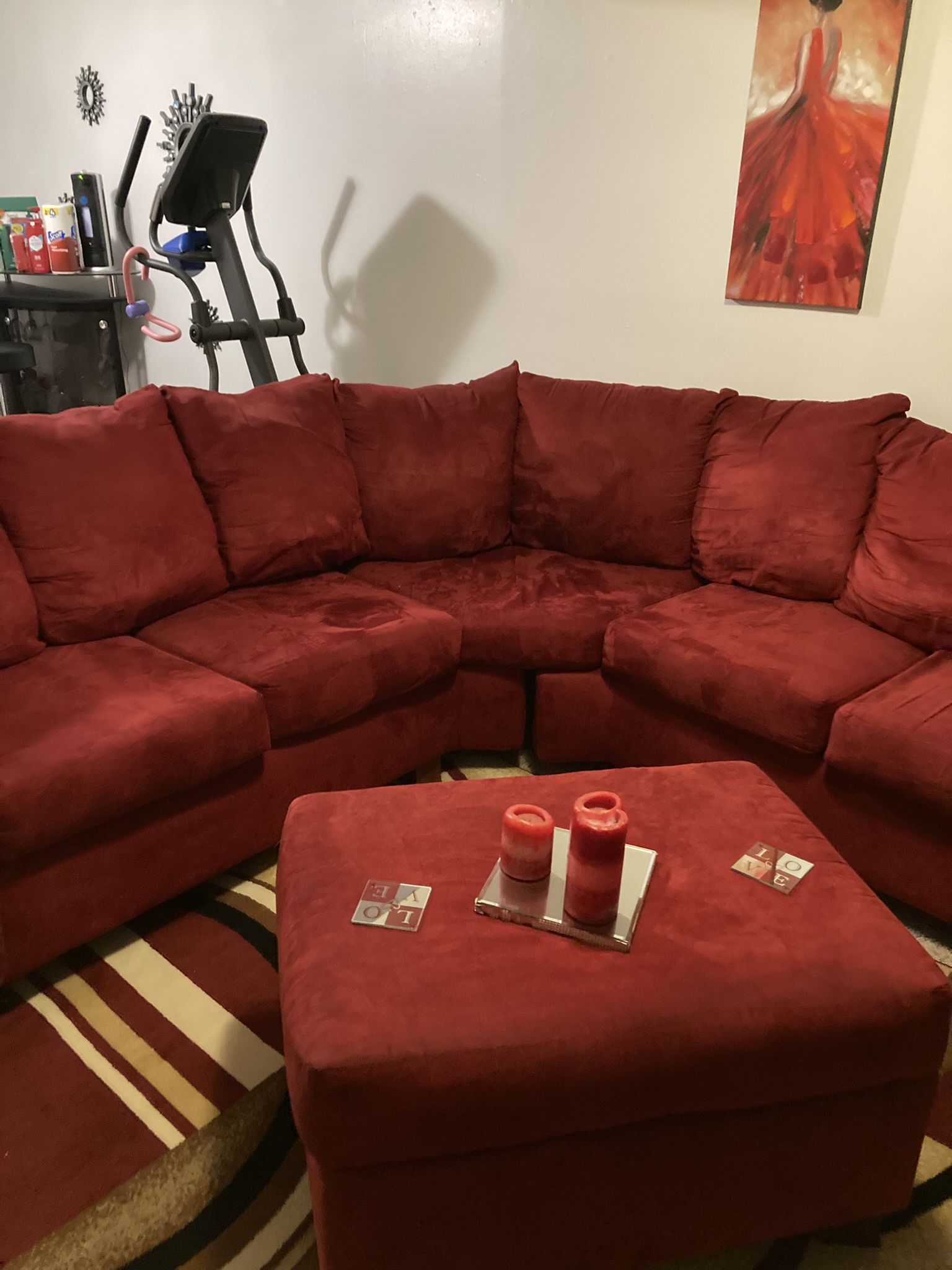 Microfiber Red Sectional & Ottoman