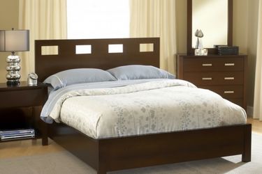 10” Jenna full size mattress $95, mahogany bed frame $125, nightstand $35