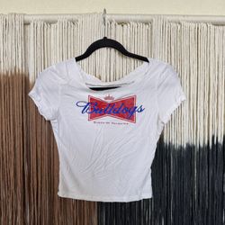 White, red and blue Fresno State Bulldogs cropped tee; good condition