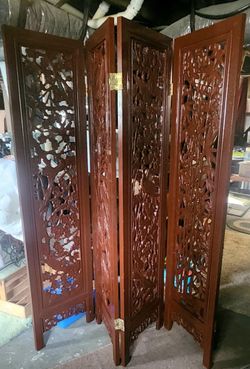 Vintage Hand Carved 4- Panel Teakwood Partition
