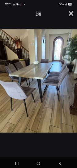 Beautiful Set Table W 6 chairs Velvet Grey