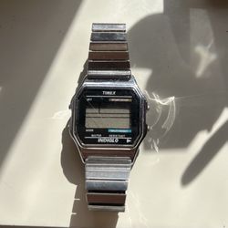 Vintage Timex Silver Tone Digital Indiglo Stretch Band Watch Parts Only