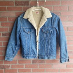 Vintage 80s Levi's Sherpa Denim Trucker Jacket Size 40 Made In USA 