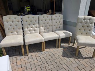 FREE Set of 5 Tufted Dining Chairs (Fabric / Solid Wood)